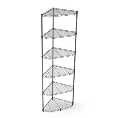 6 Tier Shelf Corner Wire Shelf Rack Pentagonal Shelves Adjustable Metal Heavy Duty Free Standing Corner Storage Display Chrome Rack For Bathroom, Living Room, Kitchen - Black