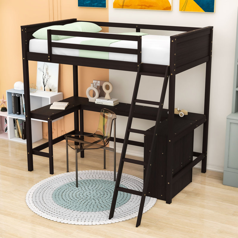 Lit mezzanine simple avec bureau et étagères, Espresso