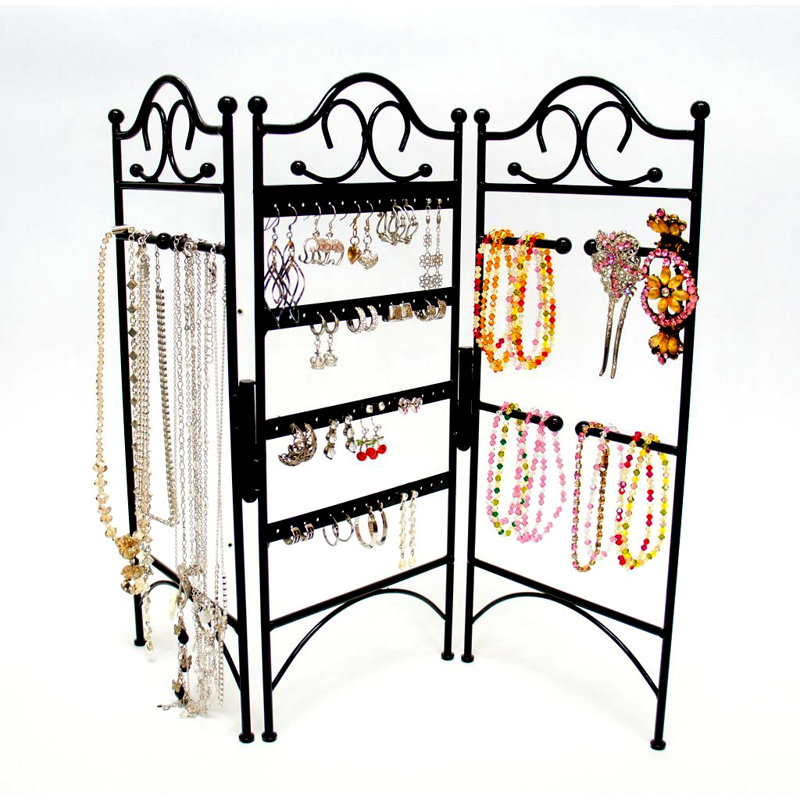 Organisateur à 3 panneaux Winston Porter pour boucles d'oreilles, bracelets, colliers, noir