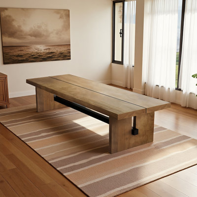 Natural Wood Color Rectangular Solid Wood Dining Table by 17 Stories