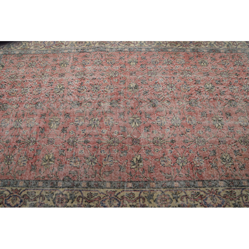 Grand tapis turc rétro Oushak rose pour le décor de la salle à manger ou de la chambre à coucher