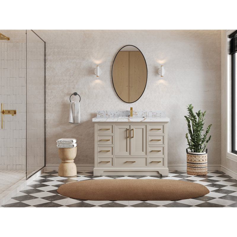 Charlotte 48 In. W X 22 In. D Single Sink Bathroom Vanity In Fine Grain With 2 In. Calacatta Gold Quartz, Doré Viola