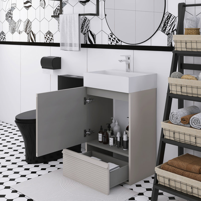 Meuble-lavabo autoportant à rayures 20 po avec lavabo en céramique, Gris cachemire