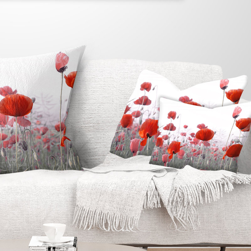 Coussin décoratif imprimé floral Amazing Red Poppy Flower Garden