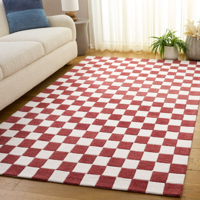 Tapis rouge / ivoire en laine / coton touffeté à la main Leidi