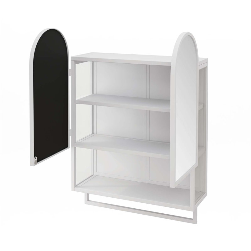 23.62" Modern Double-Arched Mirror Cabinet, White