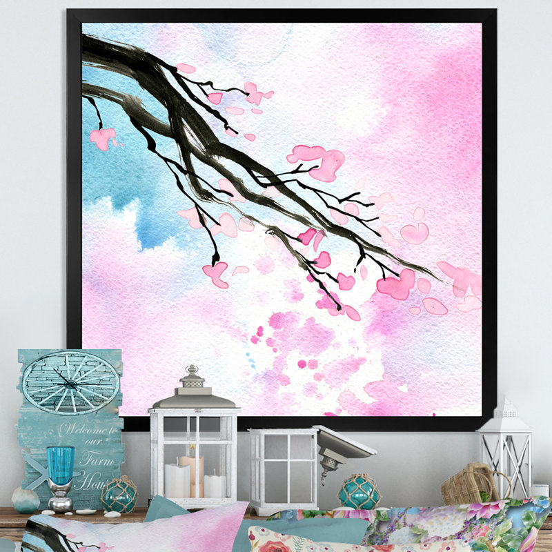 Cherry Blossom Branch Framed On Canvas Painting