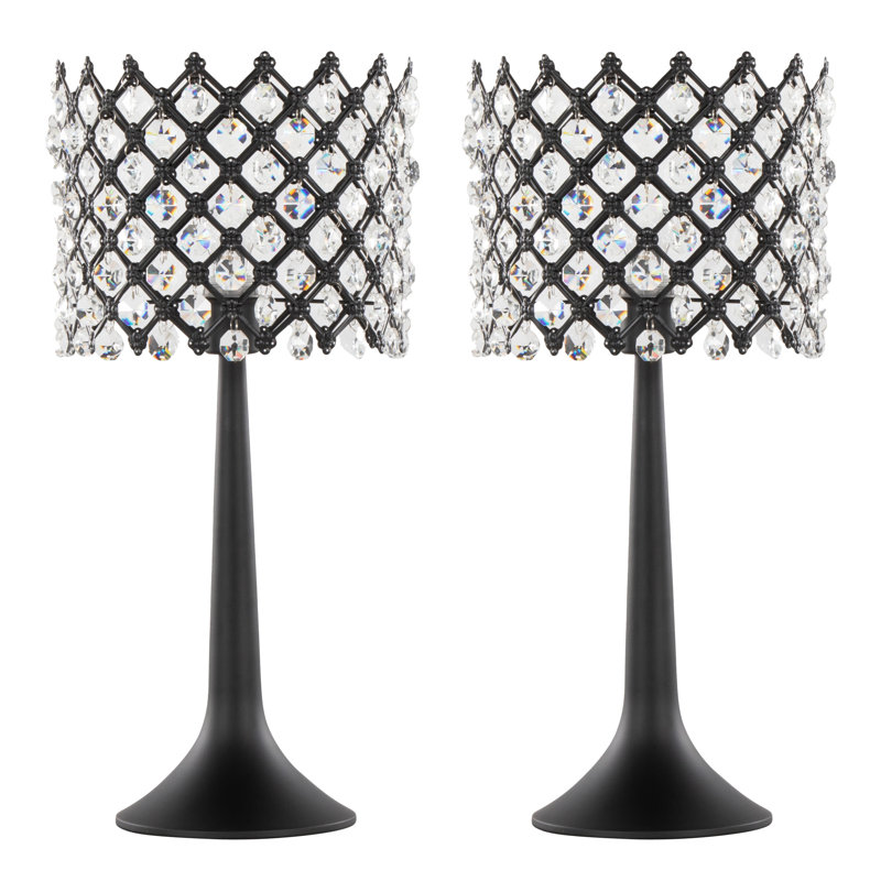 24" Black Metal Buffet Lamp Set with Crystal Shade