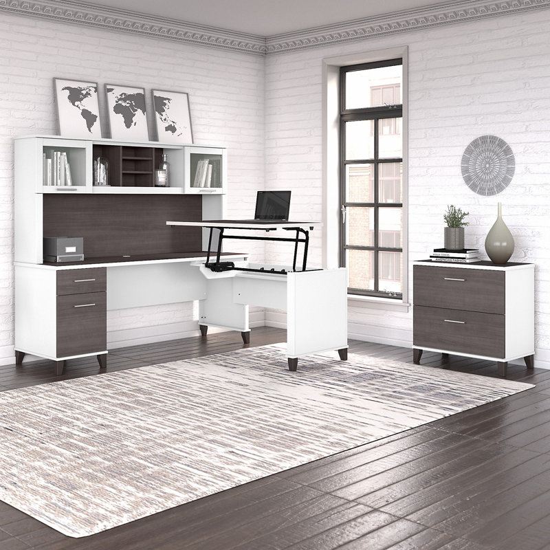 Magomed Piece Standing Desk Office Set, Storm Gray/White