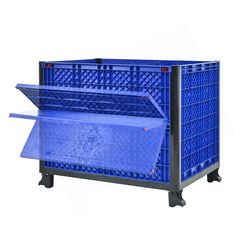 Contenant en vrac pliable avec portes, mur solide, capacité totale de 600 livres jusqu'à 4 haut pour un total de 2000 livres, bleu