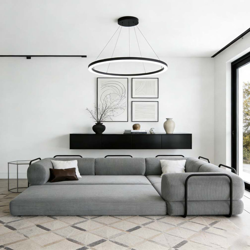 Canapé-lit modulaire en L en velours côtelé, Gris