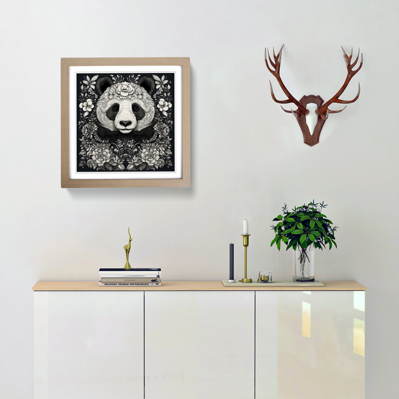 Panda Ornamental - Framed Print, Oak