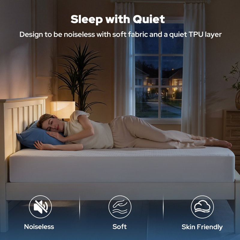 Housse de protection pour matelas imperméable et silencieuse George Oliver, Beige, Très grand lit