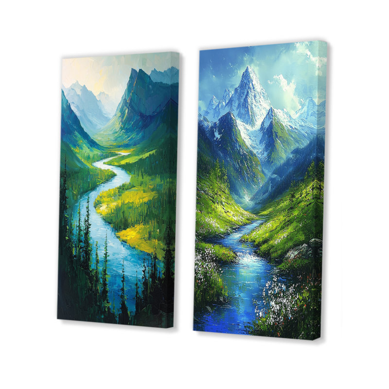 Mountain River Reflections In Rocky Mountains II - Landscapes Wall Art 2 Pieces Collection, Wrapped Canvasd, 28" H x 25" W