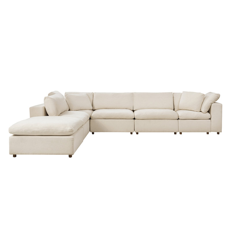 Merritt Modern Cloud Down Filled Oversized Sectional Couches With One Ottoman, Linen Polyester