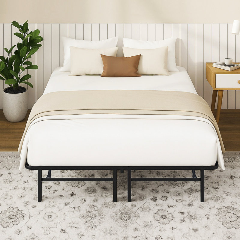 14'' Black Metal Platform Bed Frame With 12 leg-support, No Box Spring Needed, King Size