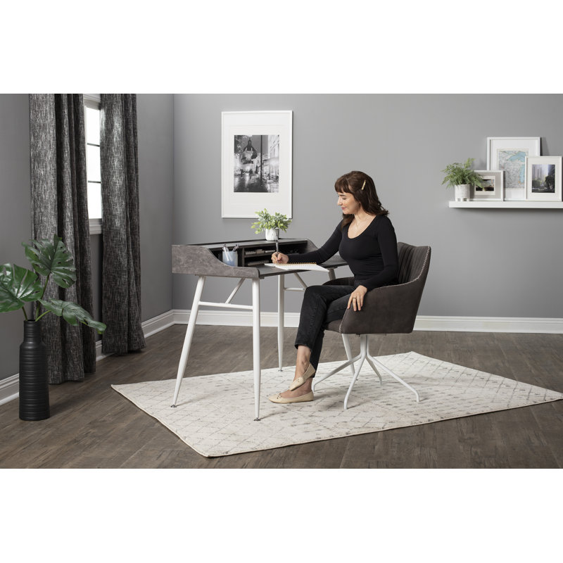 Haddan Metal Base Writing Desk, Gray/White