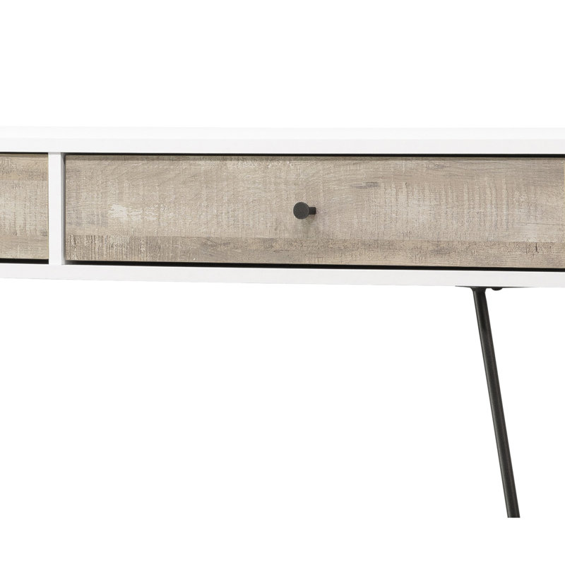 Bureau de chambre en chêne taupe avec 2 tiroirs de rangement et décorations en métal