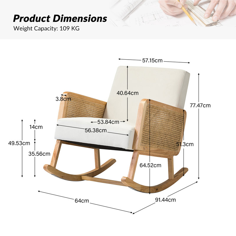 Annehild Rocking Upholstery Accent Chair with Rattan Arms (Set Of 2), Beige