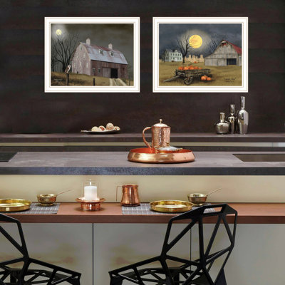 Trendy Decor 4U 2- Piece Vignette Autumn Moonlit Nights White Framed Wall Art For Living Room, Bedroom Wall Art Print For Home Decor By Billy Jacobs