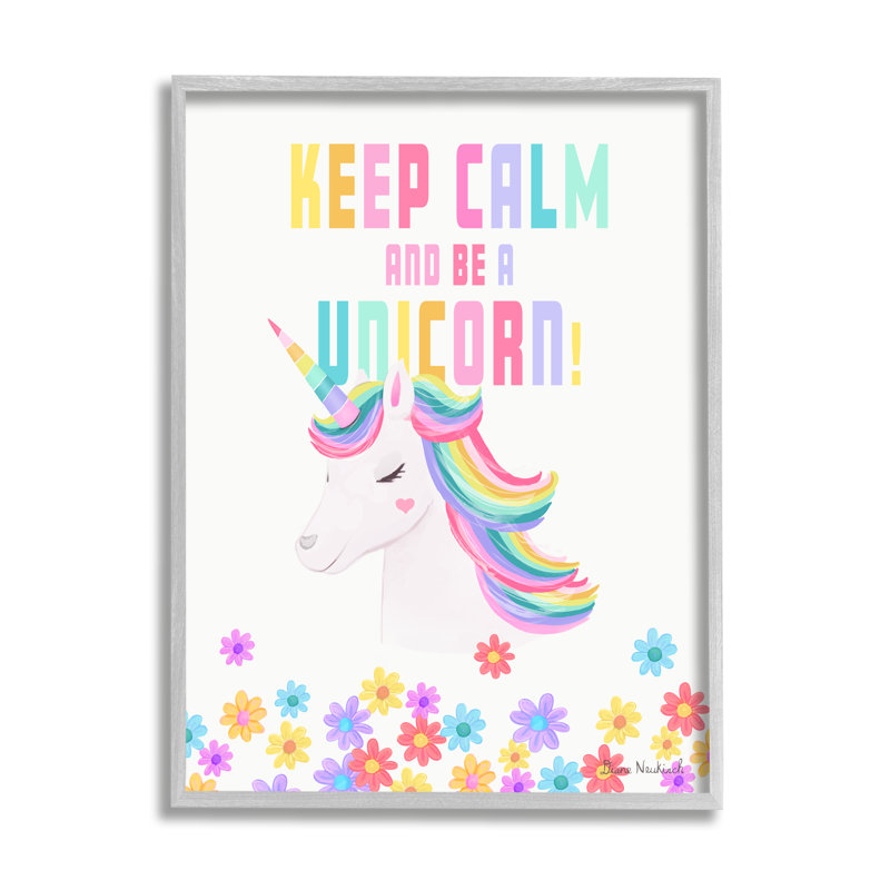 Keep Calm Be A Unicorn Playful Quote Pastel Florals, estampe numérique de Diane Neukirch, H 14 po x l 11 po x P 1,5 po