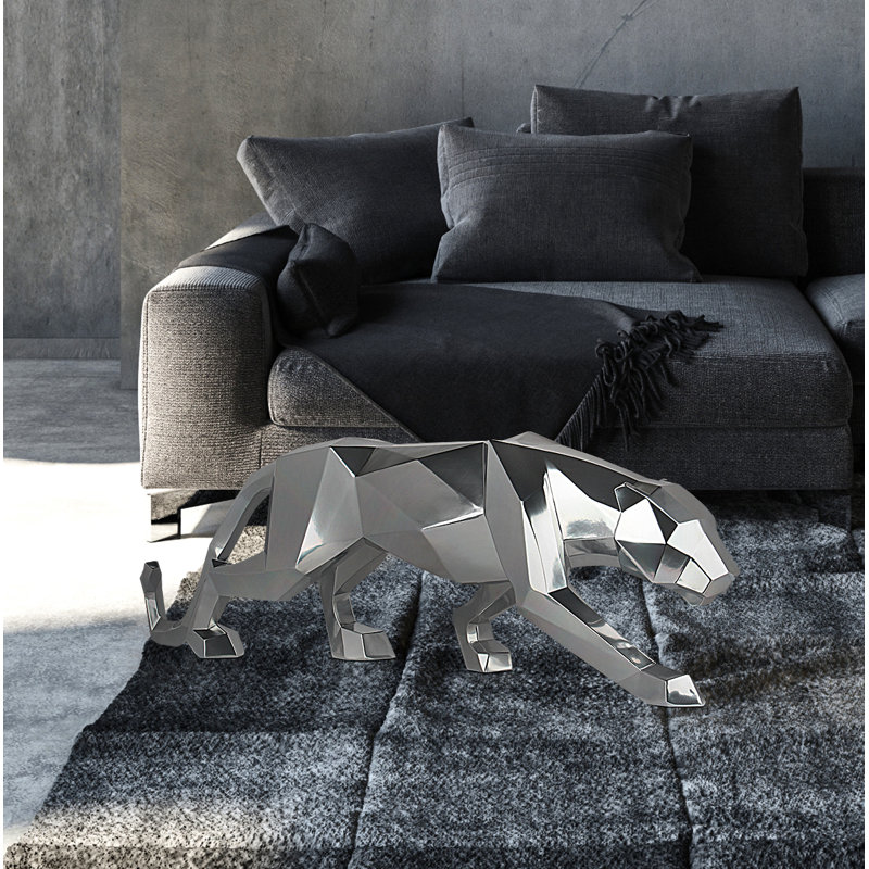 Panther Figurines & Sculptures, 31cm H x 99cm W x 18cm D, Silver
