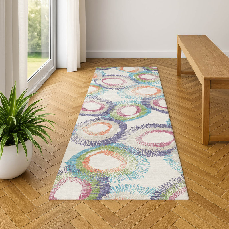 Premium Machine Washable Mayfield AMF2278 Geometric Rug, 2'3" x 7'6" Runner, Pearl