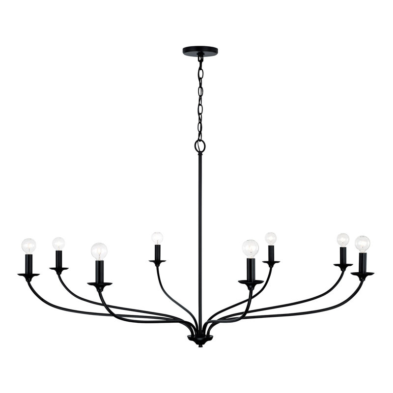 Lustre classique à 8 lumières de style bougie , Noir mat
