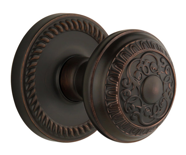 Rosette Grandeur Newport avec bouton de porte Windsor, 2 3/8", Bronze éternel, Passage
