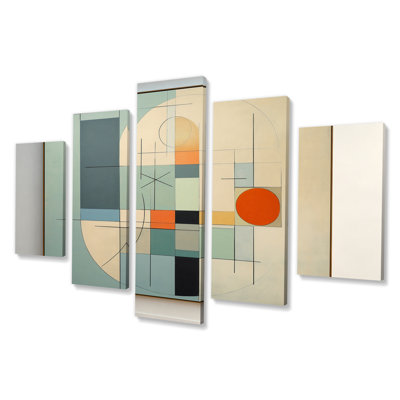 Serendipity abstrait Mid-Century Geometrics II - salon d'art moderne Mid-Century - 5 panneaux