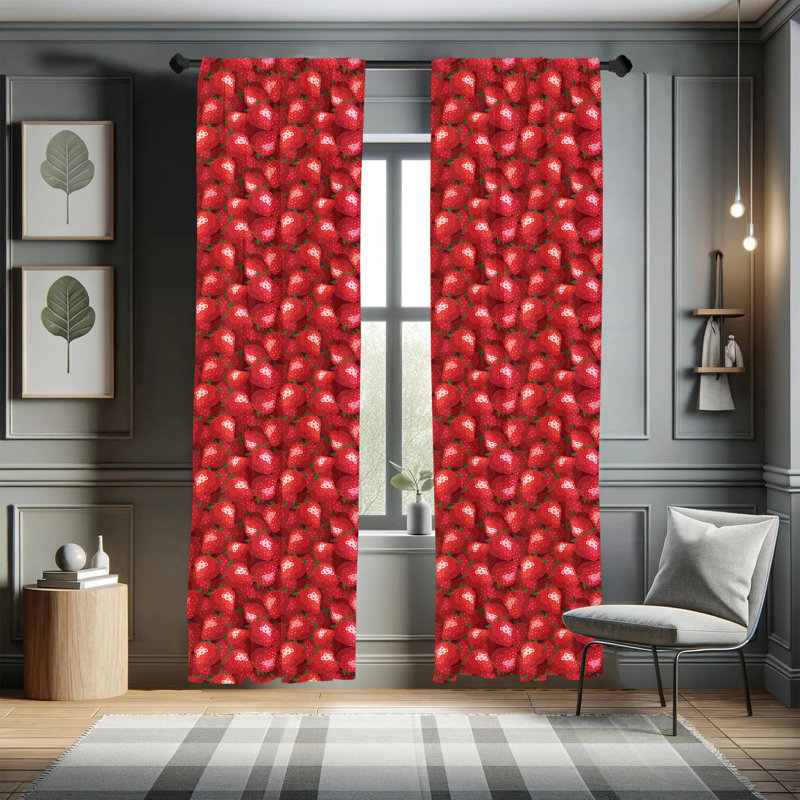 Red Strawberry Pattern Room-Darkening Polyester Curtain Panels