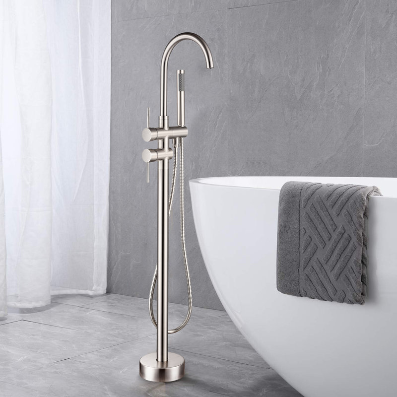 Single Handle Floor Mounted Tub Filler with Hand Shower