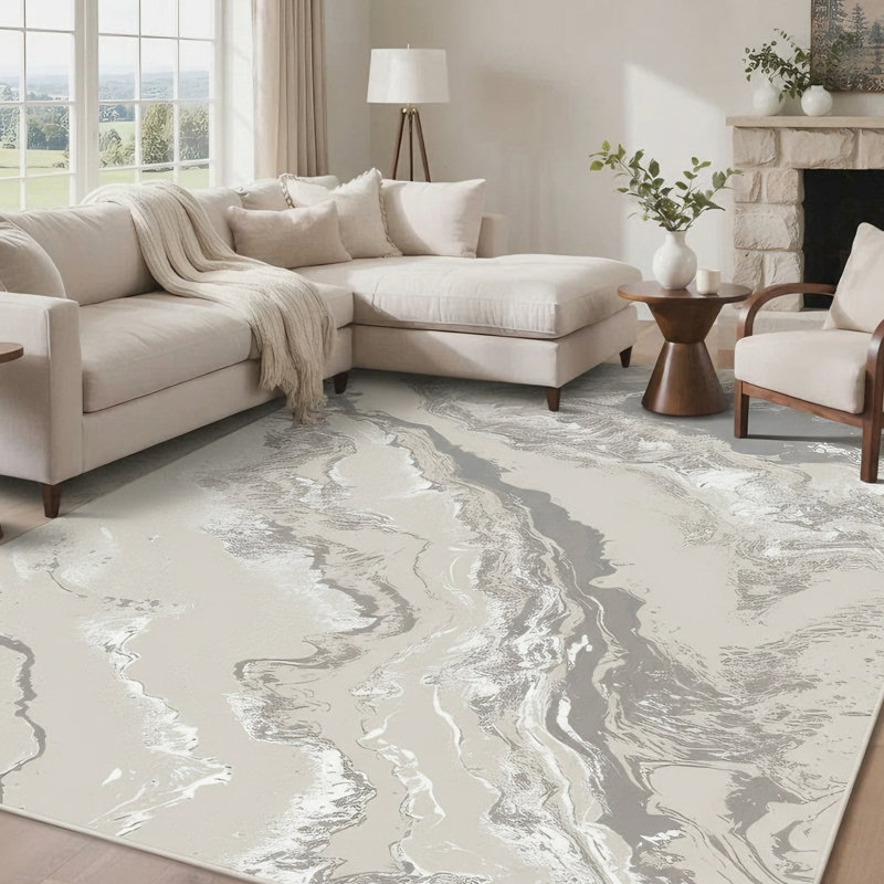 Galaxy Series Abrstract Black/Gray/Ivory/Beige Area Rug, Rectangle 7'9" x 10'2", Beige