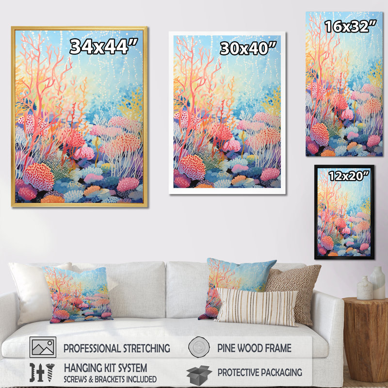 «Coral Reef Barrier Expression II», reproduction sur toile, H 32 po x l 16 po x P 1 po, Cadre naturel flottant