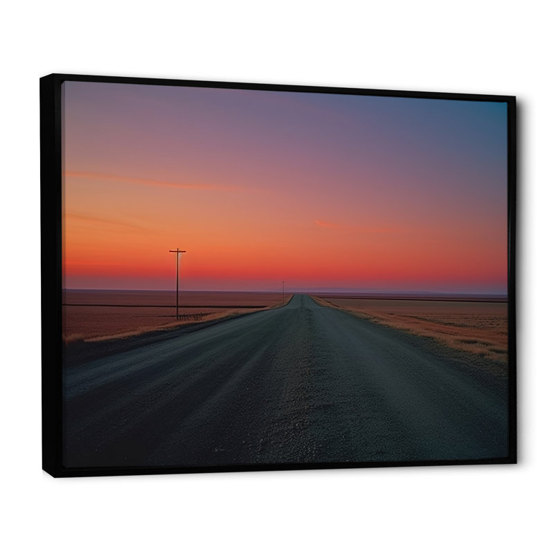 «Sunset Road Landscape I», reproduction sur toile, Cadre flottant noir, H 34 po x l 44 po x P 1,5 po