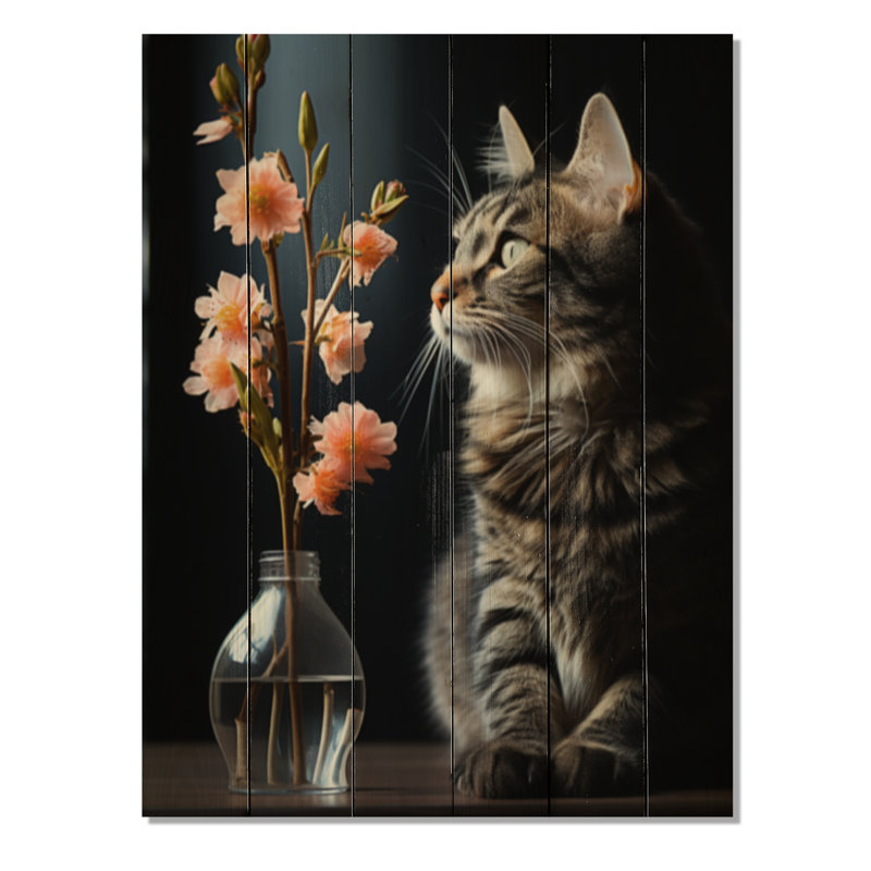 Portrait de chat III - reproduction d'animaux sur bois de pin naturel, H 32 po x l 24 po x P 0,78 po