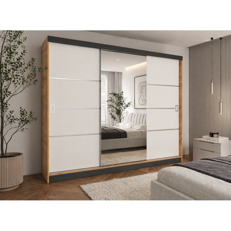 Amalberga 3 Door Solid + Manufactured Wood Wardrobe, Natural/White