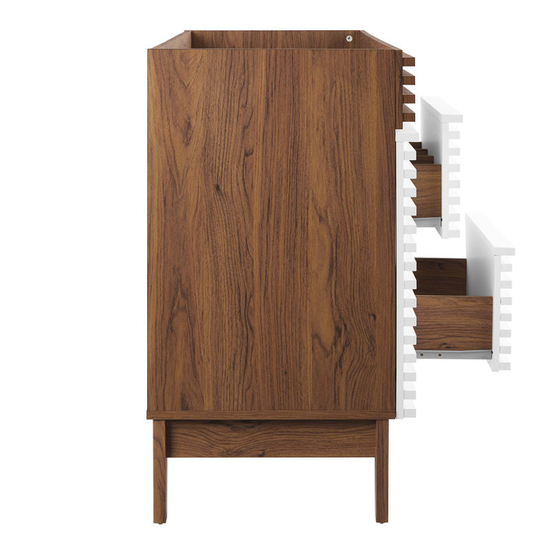 Mid-Century Modern Render 47" White/Walnut Bathroom Vanity Cabinet