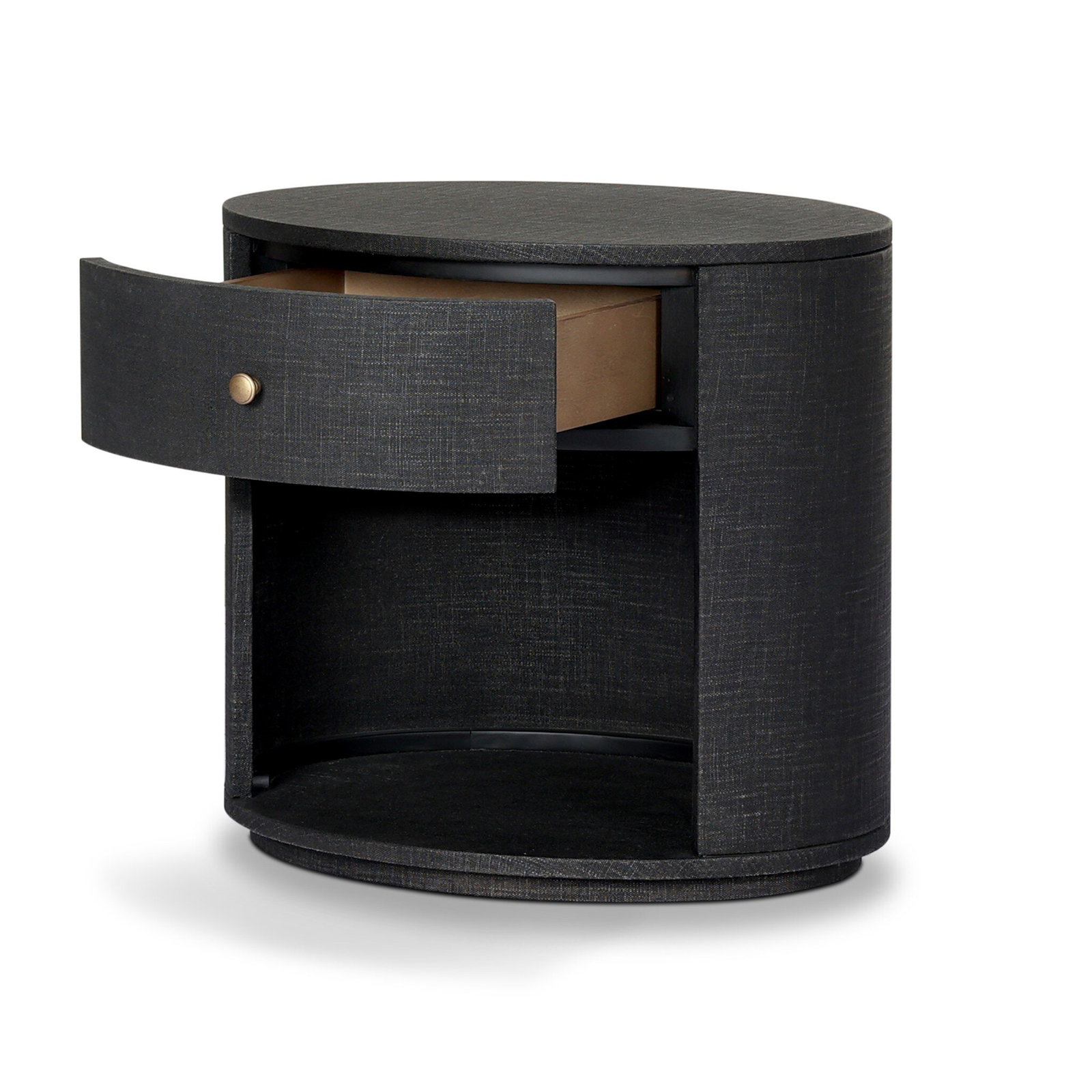 Amelia Oval One Drawer 26" Nightstand, Black Linen
