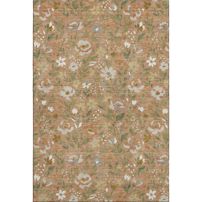Tapis floral lavable à la machine de qualité supérieure Mayfield AMF2438, Cuivre, 10 pi x 14 pi