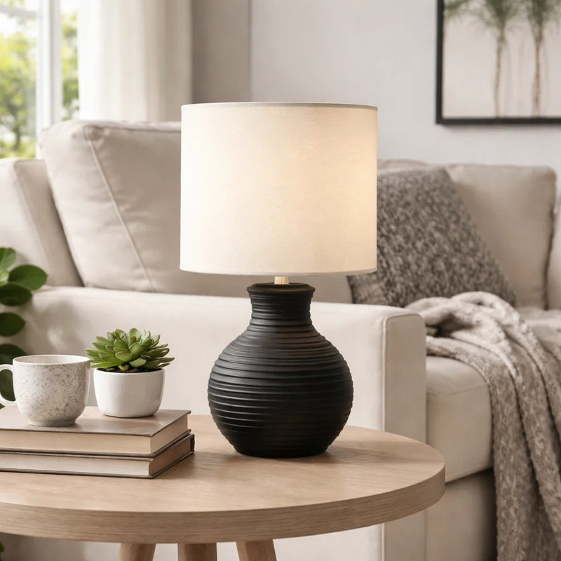 Lighting, 16"h, Table Lamp, Resin, Ivory / Cream Shade, Contemporary, Black