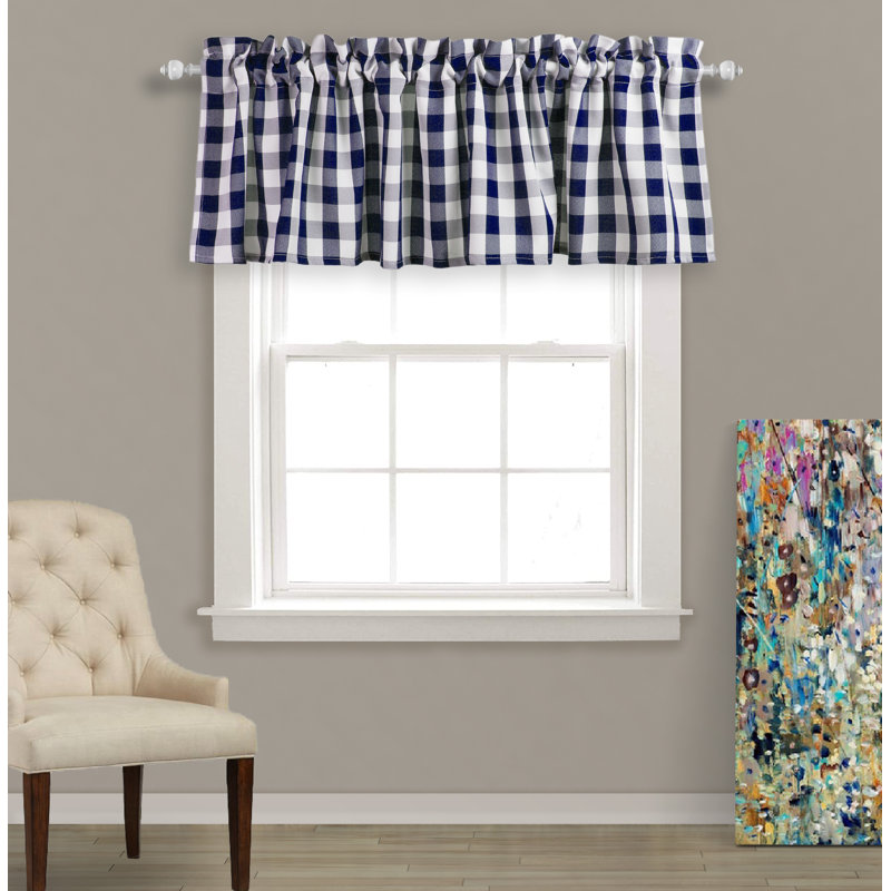 Cantonnière sur mesure 56 po Rashara, Bleu marine/blanc, L 56 po x L 14 po