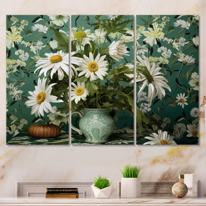 Ensemble de salon avec marguerites blanches et vertes