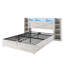 Structure de lit avec rangement Shila 45,1 "avec station de charge, tête de lit bibliothèque à DEL et 2 tablettes latérales, pleine grandeur, blanc vieilli-105505025-105505027