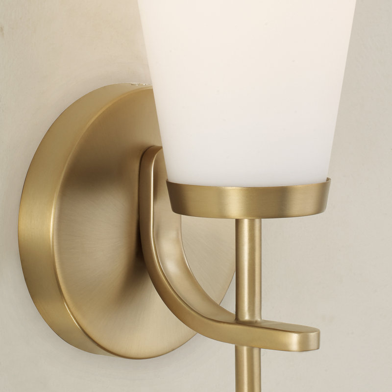 5" W x 17" H 1-Light Wallchiere Sconce in Aged Brass with Tapered Soft White Glass, Aged Brass