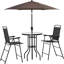 Ensemble de salle à manger d'extérieur - 4 pièces. 2 chaises pliantes, 1 parasol ajustable, table à motif ondulé. Noir. Acier robuste, maille. Mettez en valeur votre espace piscine avec cette table de patio pliable en acier trempé.-2047419885