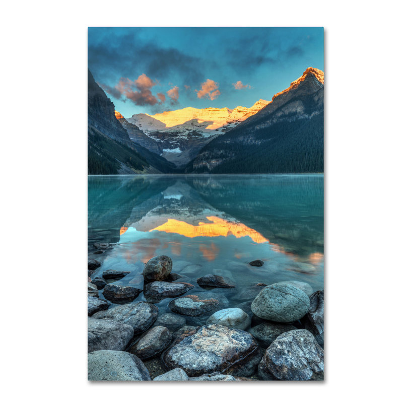 Art mural sur toile tendue - «Lake Louise Sunrise» de Pierre Leclerc pour décoration de salon, de chambre à coucher ou de bureau - 16 x 24