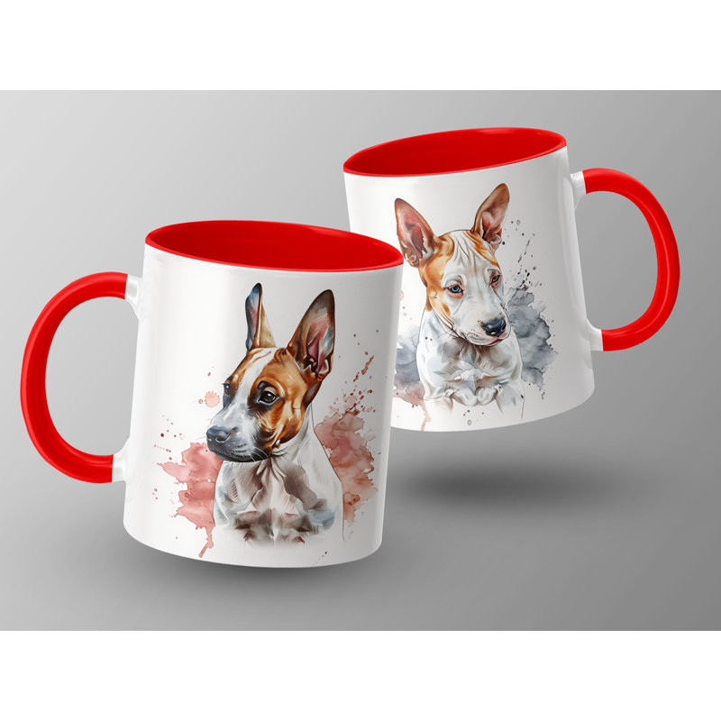 Three Basenji Dog Watercolor Design 11oz Coffee Mug, Red, 2