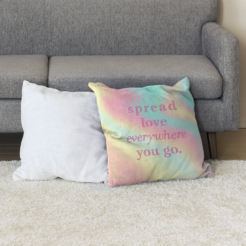 Coussin de sol à motif d’amour spread, H 28 po x l 28 po, Arc-en-ciel pastel