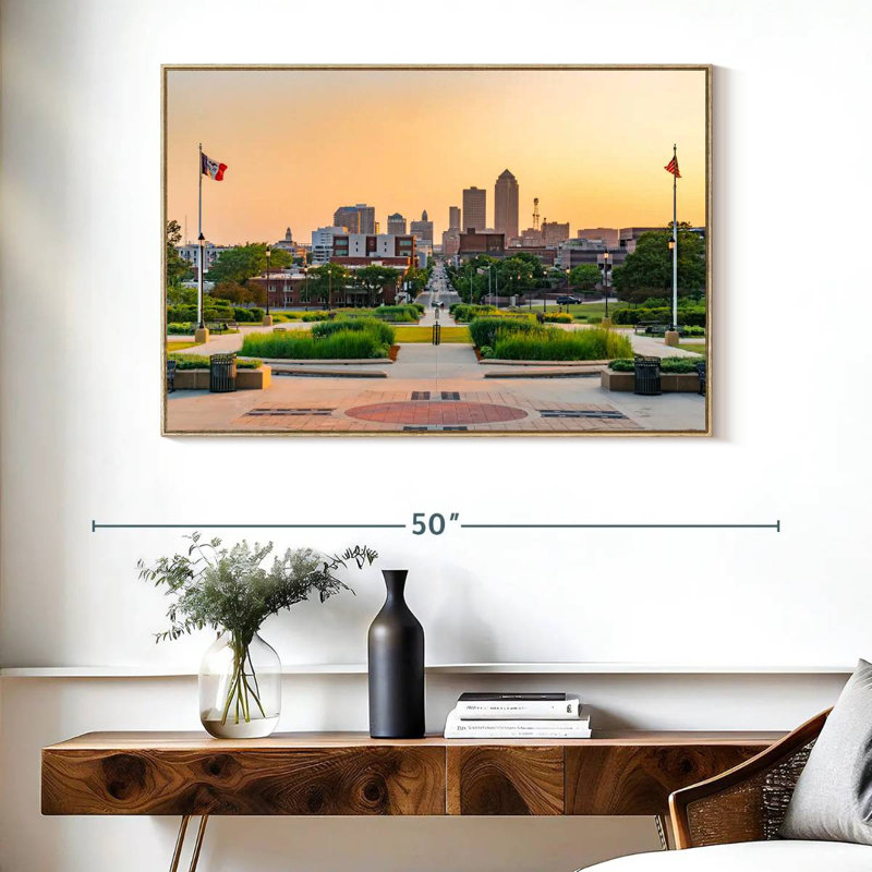 Parc et horizon des Moines, Cadre flottant en bois naturel, 40 po x 27 po